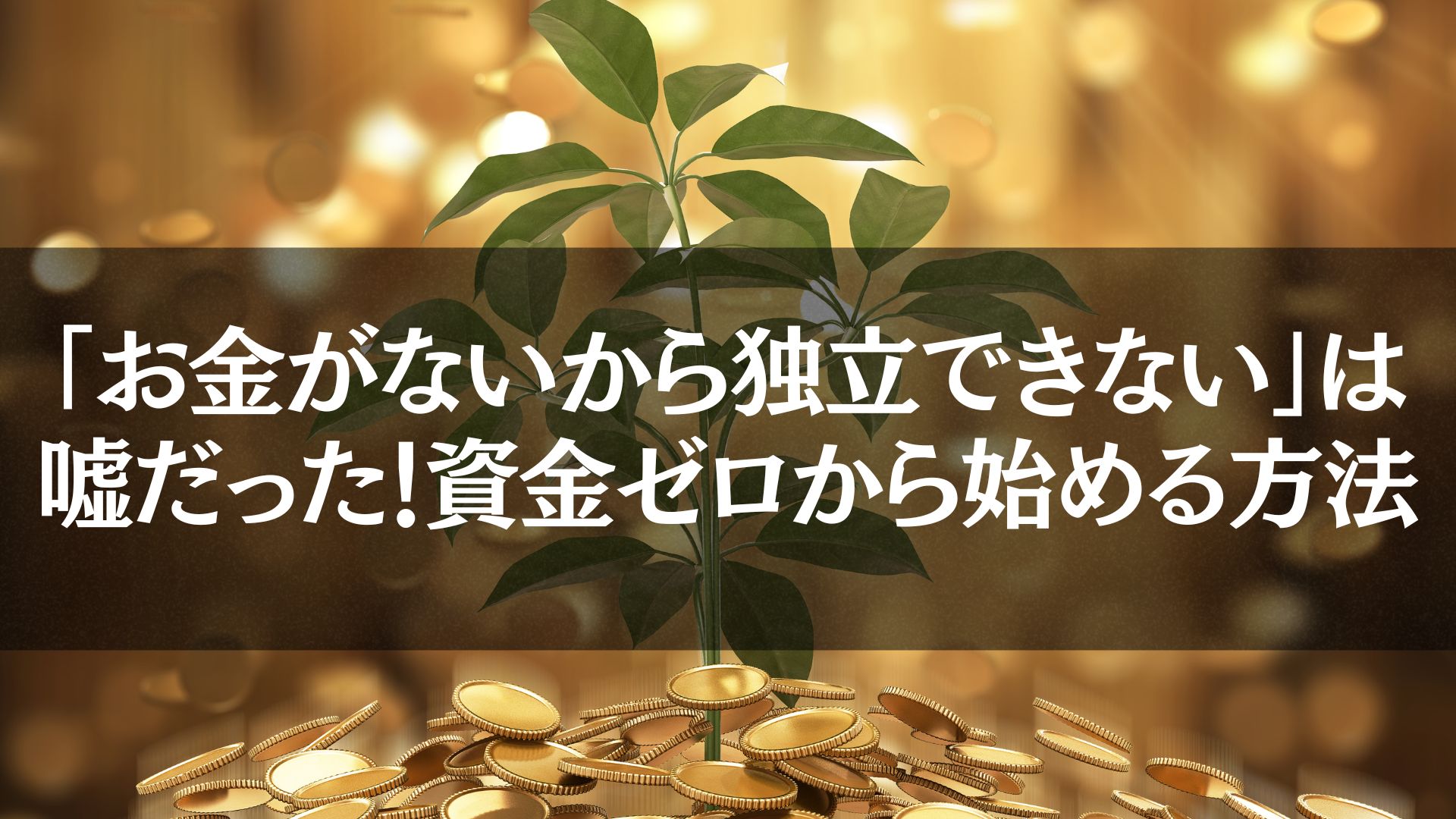 「独立　お金がない」状態から資金ゼロでスタートする方法を象徴するコインと成長する植物の画像。